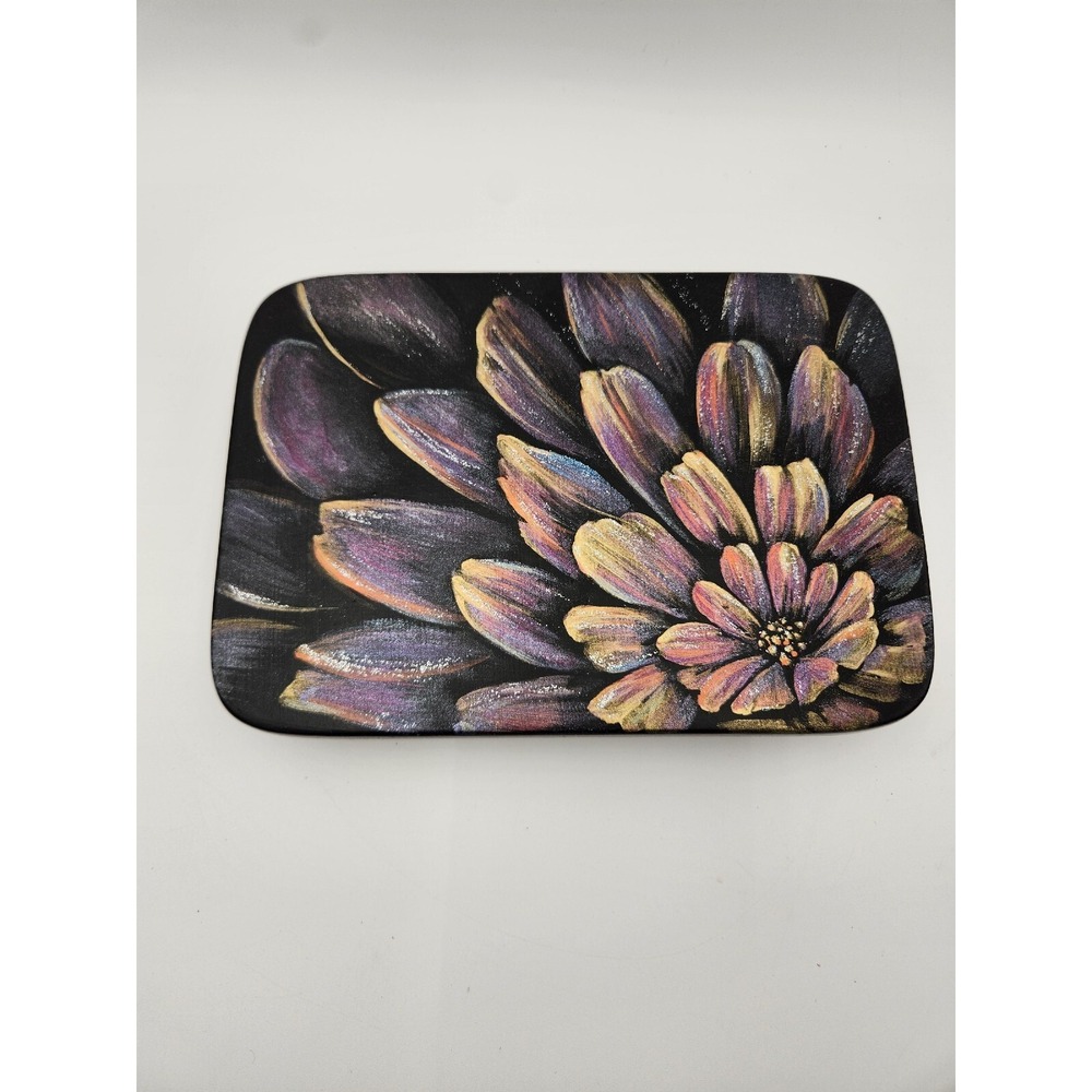 Hand Painted Black Ceramic Trinket Jewelry Treasure Box Large Floral Glitter